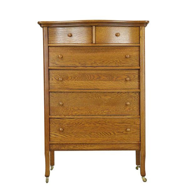 Bedroom - Restored Antique Oak 6 Drawer High Boy Dresser with Casters