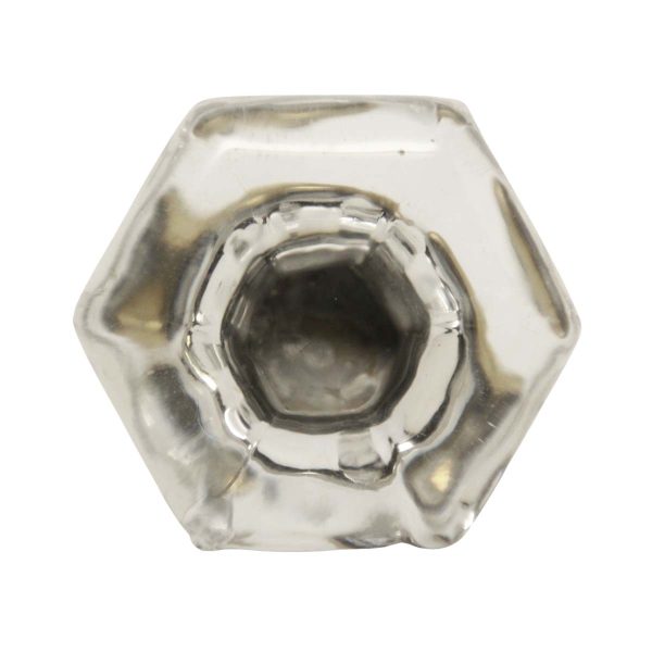 Cabinet & Furniture Knobs - Vintage 1.75 in. Clear Hexagon Glass Cabinet Knob with Brass Shank