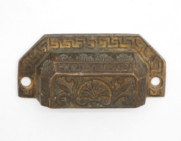 Cabinet & Furniture Pulls - Antique 3 in. Victorian Greek Key Bronze Bin Pull