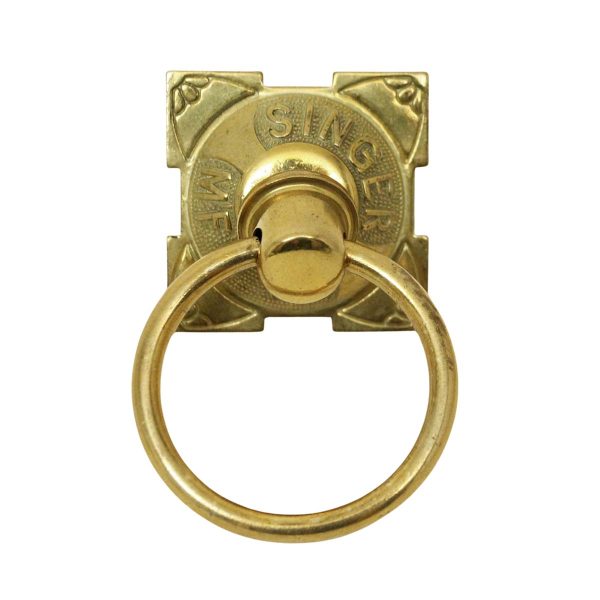 Cabinet & Furniture Pulls - Antique Singer MFG. Co. Polished Brass Ring Pull