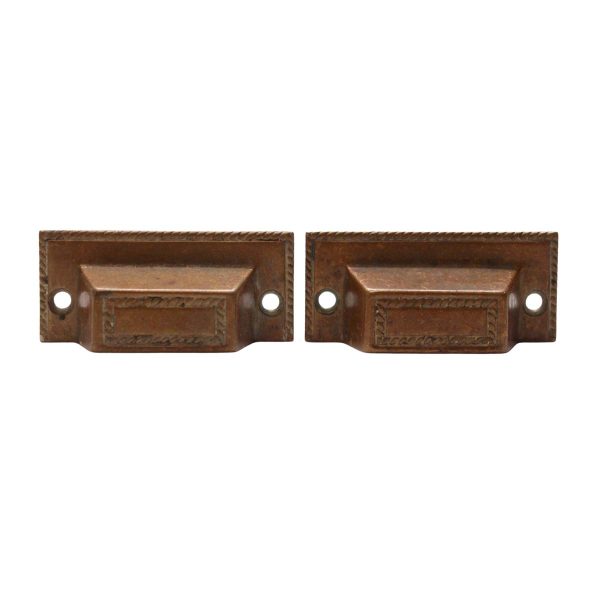 Cabinet & Furniture Pulls - Pair of Antique 3 in. Traditional Brass Braided Drawer Bin Pulls
