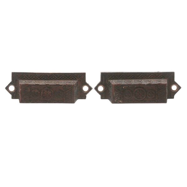 Cabinet & Furniture Pulls - Pair of Antique 3.5 in. Bronze Aesthetic Drawer Bin Pulls
