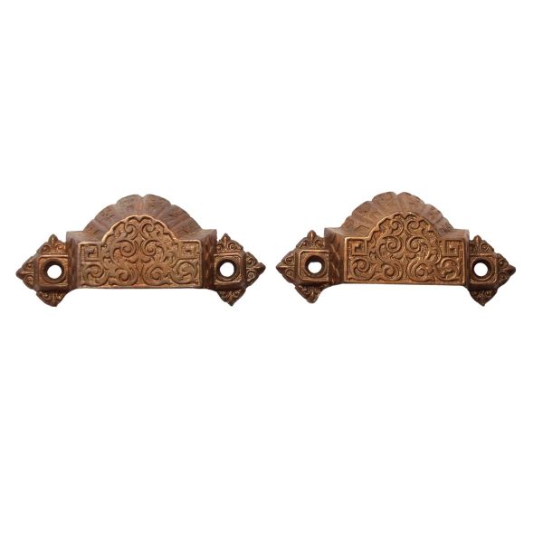 Cabinet & Furniture Pulls - Pair of Antique 4 in. Polished Bronze Victorian Drawer Bin Pulls