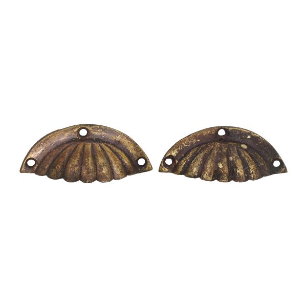 Cabinet & Furniture Pulls - Pair of Vintage 2.5 in. Bronze Scalloped Cup Drawer Pulls