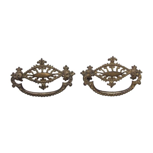 Cabinet & Furniture Pulls - Pair of Vintage 4.25 in. Beaded Brass Bail Pulls