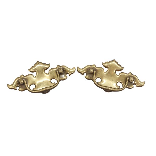 Cabinet & Furniture Pulls - Pair of Vintage 5.25 in. Brass Over Steel Bail Dresser Drawer Pulls