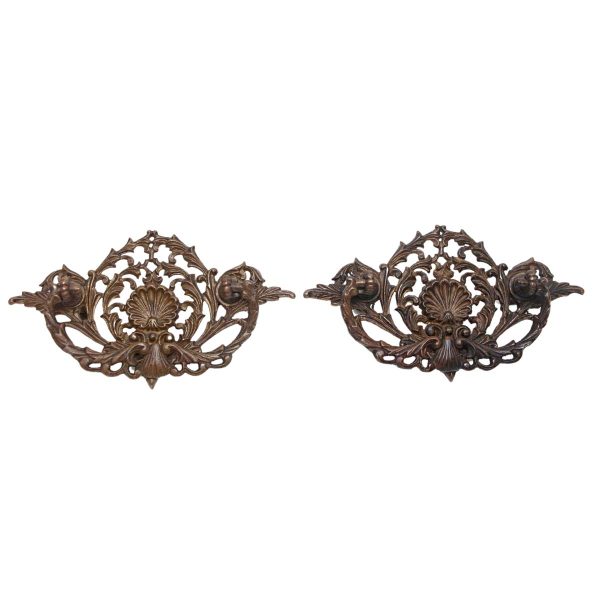 Cabinet & Furniture Pulls - Pair of Vintage 5.5 in. Victorian Shell Bronze Drawer Bail Pulls