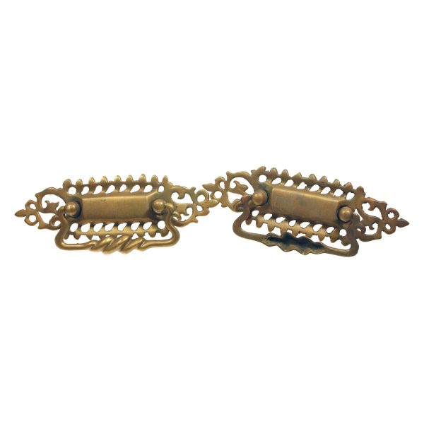 Cabinet & Furniture Pulls - Pair of Vintage Traditional Cut Out Swirl Brass Bail Pulls