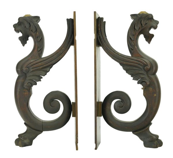 Candle Holders - Pair of Handcrafted Oak Griffins Mount Candle Sconces