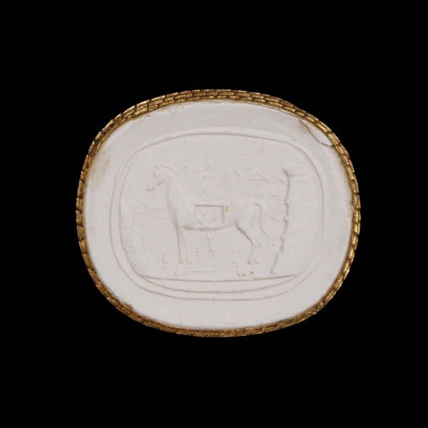 Collectibles - Antique Intaglio Relief Horse Carved Oval Plaster Piece