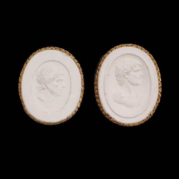 Collectibles - Pair of Antique Intaglio Portrait Oval Carved Plaster Pieces