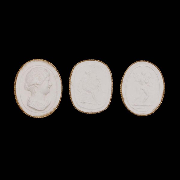 Collectibles - Set of 3 Antique Intaglio Figural Oval Carved Plaster Pieces