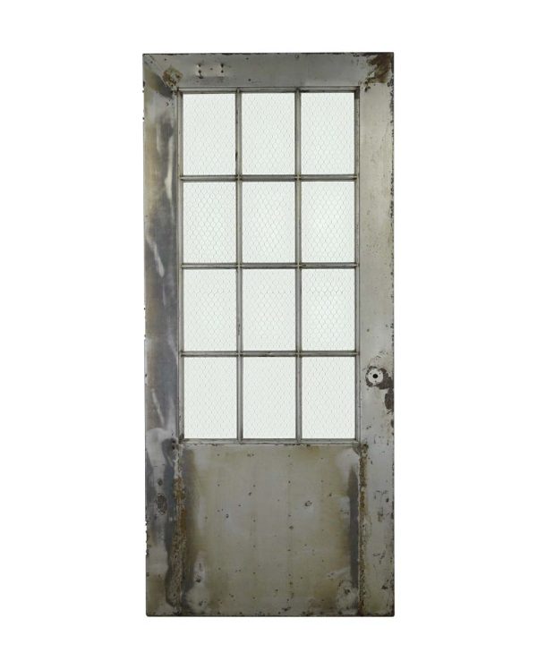 Commercial Doors - Vintage 12 Chicken Wire Glass Lite Steel Commercial Fire Door 82.875 x 36.625