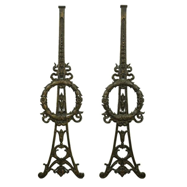 Decorative Metal - Pair of Reclaimed Wreath Motif Cast Iron Spindle Pieces