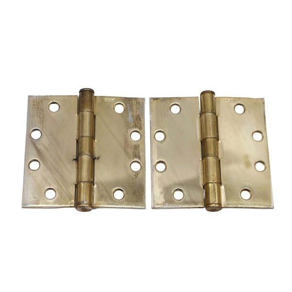 Door Hinges - Pair of 4.5 x 4.5 Polished Brass Plated Steel Stanley Door Hinges