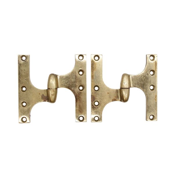 Door Hinges - Pair of Vintage 5.875 x 5.875 Polished Brass Olive Left Door Hinges