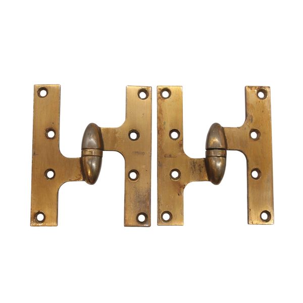 Door Hinges - Pair of Vintage 6 x 5 Stanley Brass Olive Left Door Hinges