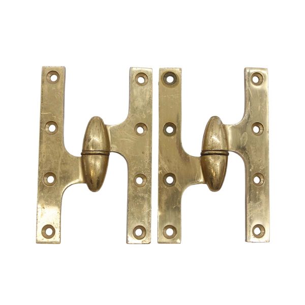 Door Hinges - Pair of Vintage Polished Brass Left 5.875 x 3.75 Olive Door Hinges