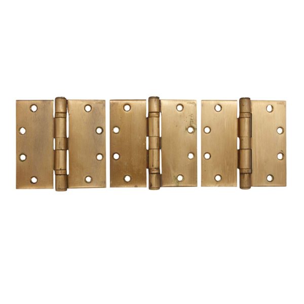 Door Hinges - Set of 3 Vintage Stanley 5 x 5 Brass Butt Door Hinges