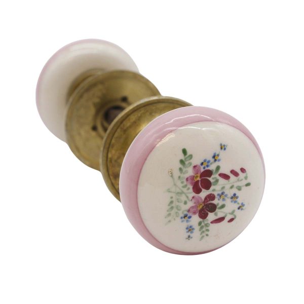 Door Knob Sets - Vintage Floral Round Pink & White Ceramic Door Knob Set