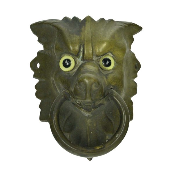 Door Pulls - Bronze Wolf Head Glass Eyes Ring Entry Door Pull