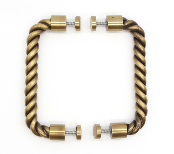 Door Pulls - Pair of 8.125 in. Lacquered Brass Braided Door Pulls