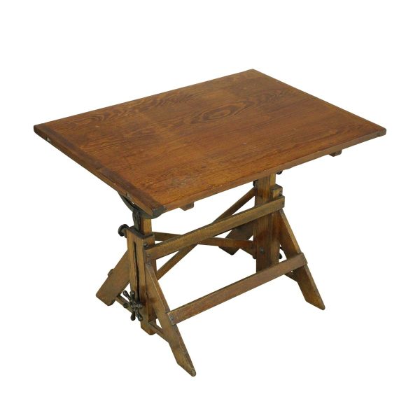 Drafting Tables - Vintage Adjustable Height Tilting Oak & Pine Drafting Table