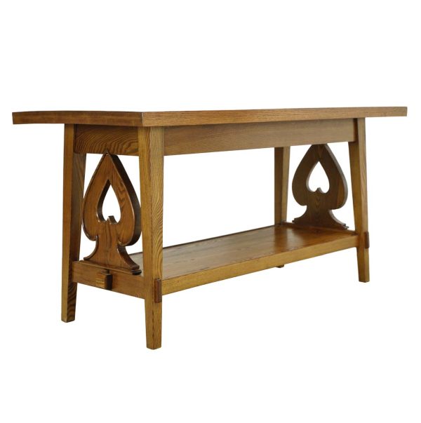 Entry Way - Vintage 58 in. Spade Carvings Medium Tone Oak Table with Shelf