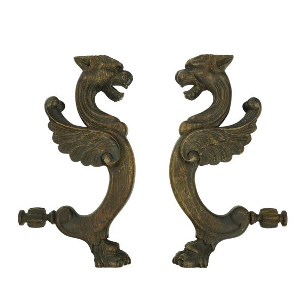 Flooring & Antique Wood - Pair of Pine Wood Griffins Furniture Carvings