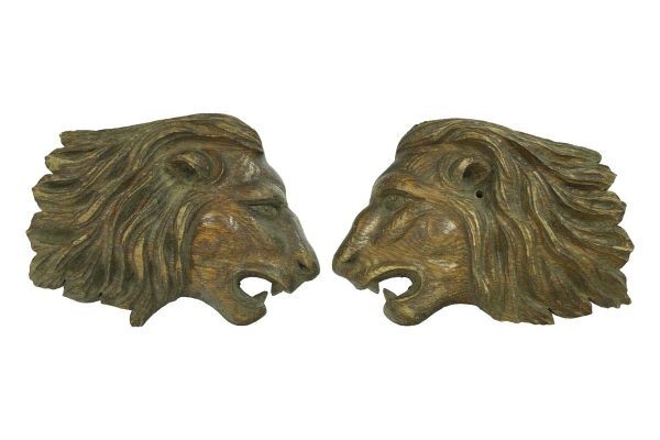 Flooring & Antique Wood - Pair of Pre Blight Chestnut Decorative Hand Carved Lion Heads