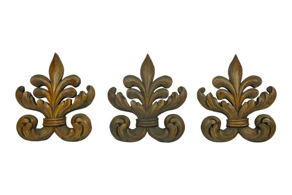 Flooring & Antique Wood - Set of 3 Carved Pine Wood Fleur De Lis Decorations