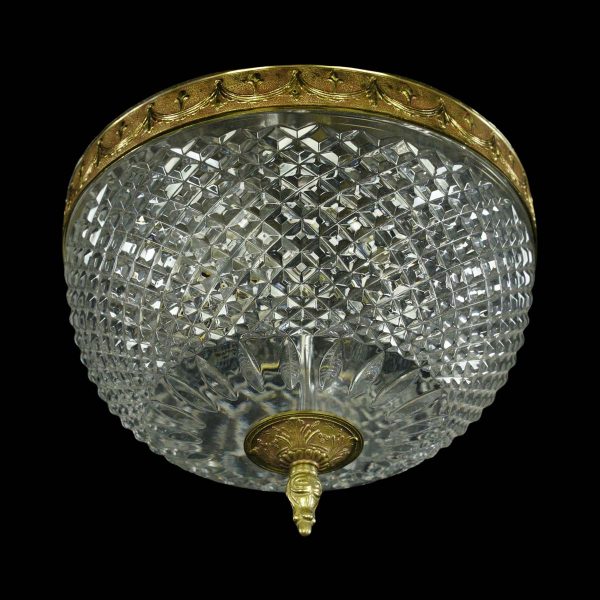 Flush & Semi Flush Mounts - Vintage 10 in. Faceted Glass and Brass Swags Base Flush Mount Light