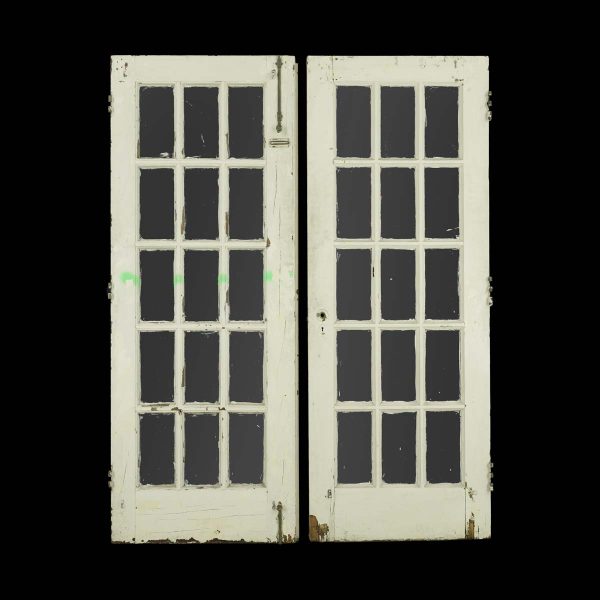 French Doors - Pair of Vintage White Pine 15 Lite French Double Doors