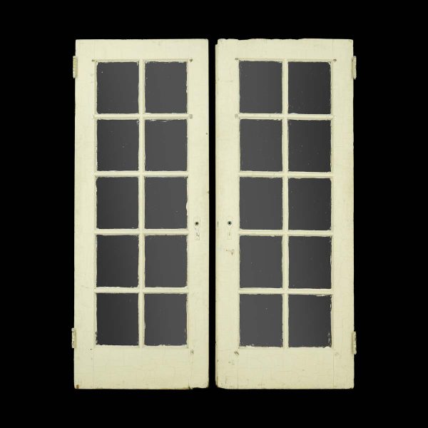 French Doors - Vintage 10 Lite White Wood French Double Doors 77.875 x 60