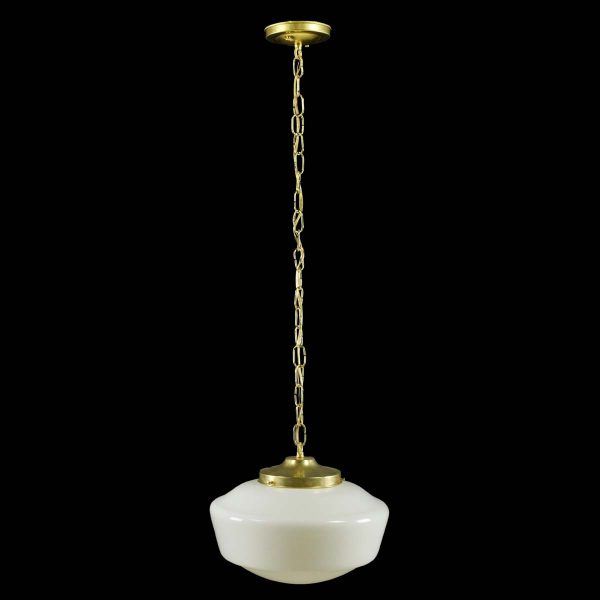 Globes - Schoolhouse 14 in. Milk Glass Brushed Brass Chain Pendant Light