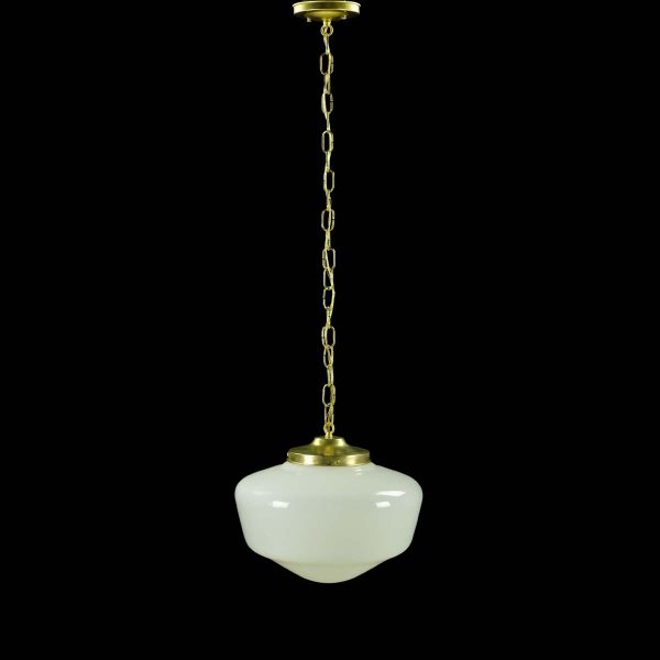 Globes - Vintage White Milk Glass Brass Chain Schoolhouse Pendant Light