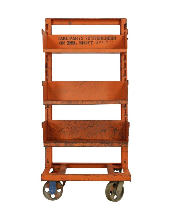 Industrial - Vince Basnik Co. Orange Steel Adjustable 3 Tray Rolling Cart