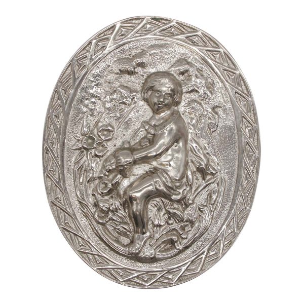 Other Wall Art  - Vintage Cast Aluminum Figural Horseback Oval Silver Wall Relief