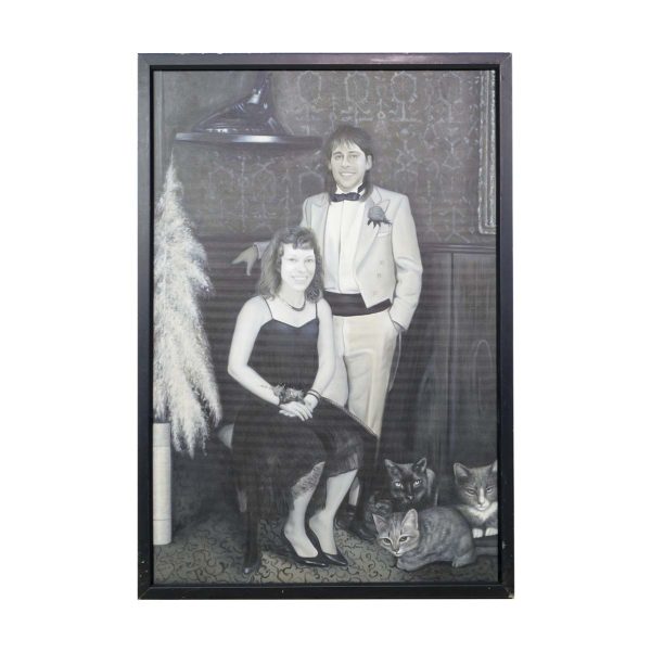 Paintings - Unusual Oversized Cat Couple Portrait Framed Painting