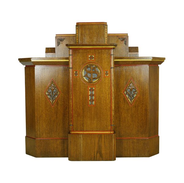 Religious Antiques - 1940s Art Deco Restored Oak Wooden Church Lectern Podium