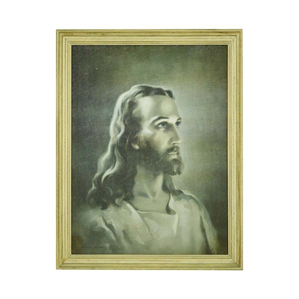 Religious Antiques - Pine Framed Canvas Painting of Jesus