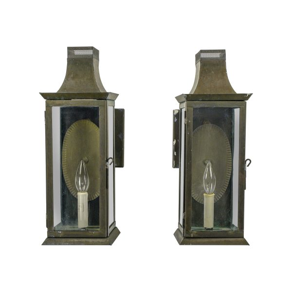 Sconces & Wall Lighting - Pair of Traditional Steel Bronze & Glass Lantern Wall Sconces