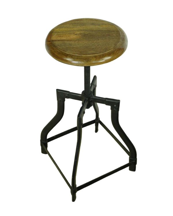 Seating - Industrial Teak & Steel Adjustable Height Bar Stool