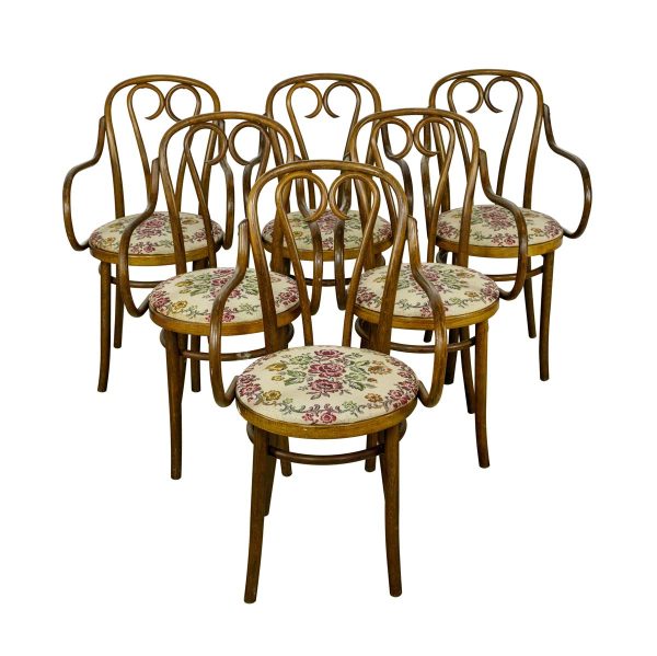 Seating - Set of 6 Vintage Bentwood Floral Upholstery Arm Chairs