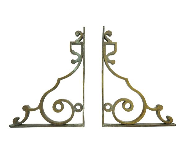 Shelf & Sign Brackets - Pair of Vintage Bronze Curled Shelf Brackets