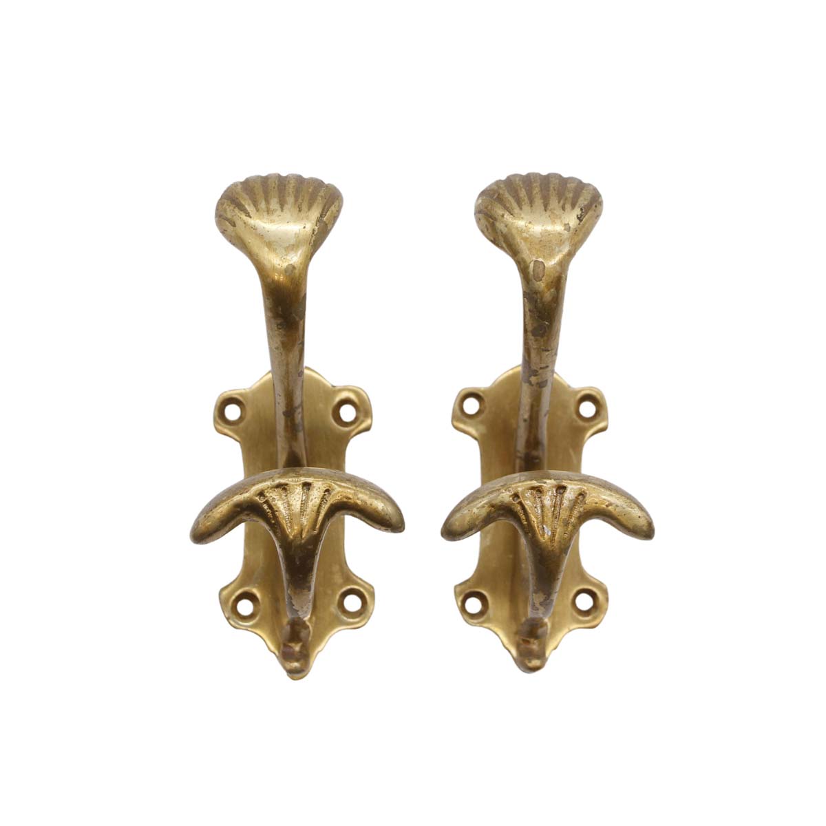 Pair of Art Deco Solid Brass Double Arm Coat & Hat Wall Hooks