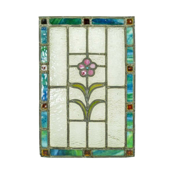 Stained Glass - Unframed Floral Chunk Jewels Leaded Stained Glass Panel