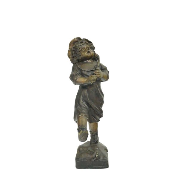 Statues & Sculptures - Cast Bronze Marching Girl with Flag Statue