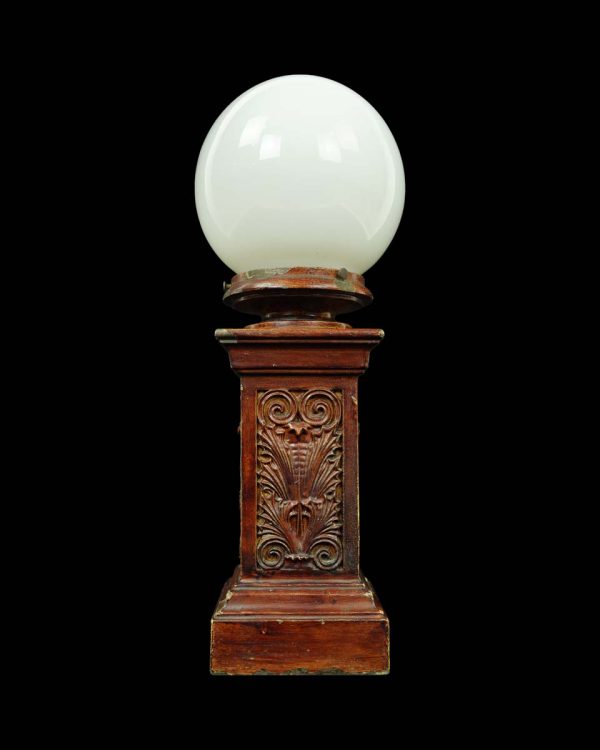 Table Lamps - Vintage Ball Shaped Milk Glass Globe Steel Wood Table Lamp