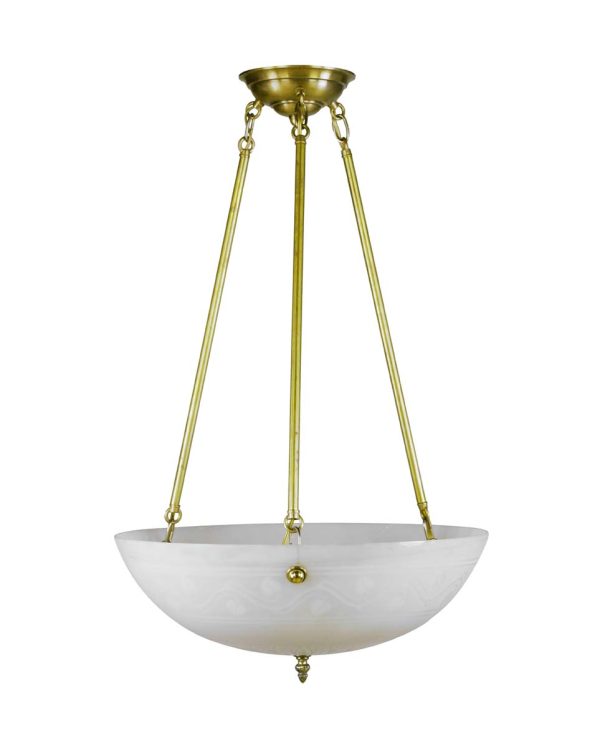 Up Lights - Modern White Etched Glass Dish Brass Pole Pendant Light